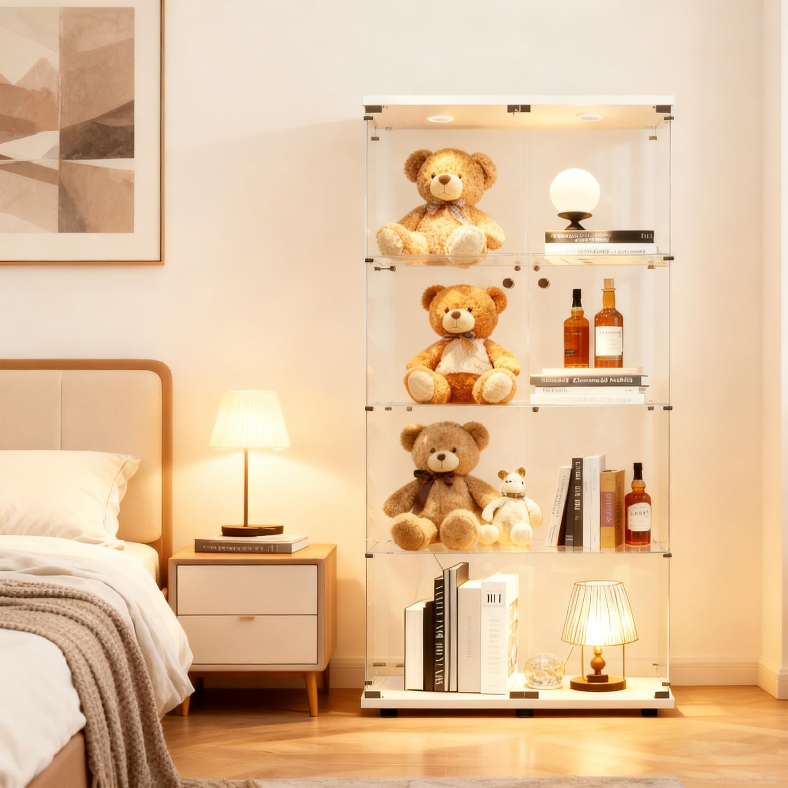Vetrinetta Espositiva, Vetrina Espositiva con LED, Vetrina Soggiorno, Vetrinetta Espositiva con Ante E Serratura, 80x36.5x164cm, 2 Ante, 4 Ripiani