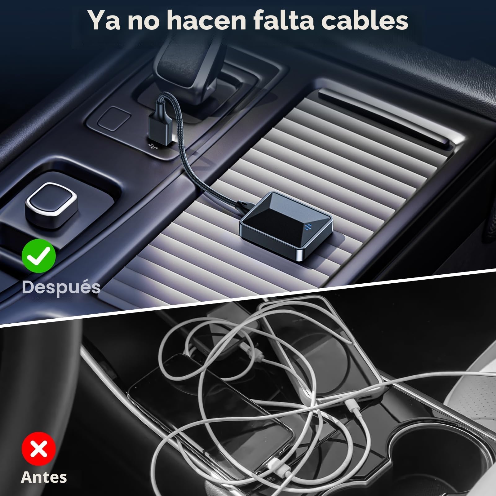 LAMTTO Adaptador CarPlay Inalámbrico 2 en 1,Convertir CarPlay/Android Auto Cable a Sin Cables,Bluetooth 5.3+5.8GHz WiFi,Plug y Play para iPhone iOS 11+/Android 11+ con Seat/Renault/Peugeot/VW 2016+