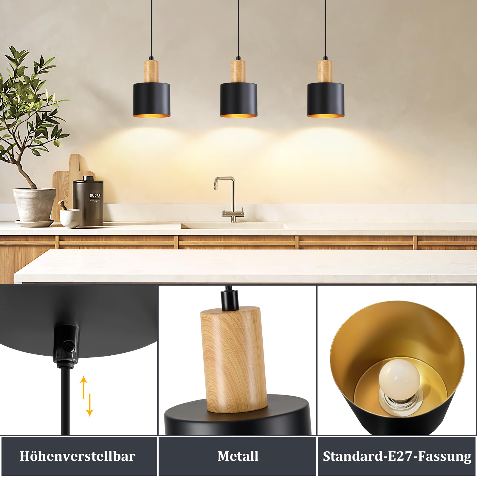 Retro Lampa Wisząca E27 Czarna - Podwieszany Wiszący żyrandol do Stółu jadalni sypialni Kuchni Wyspy, bez Żarówki