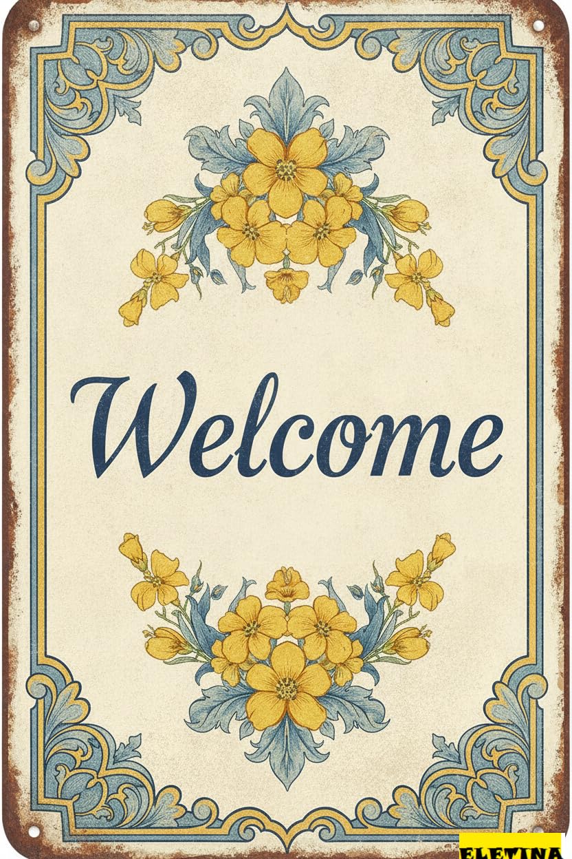 Personalized Sign for Man Cave Flowers Vintage Tin Sig Welcome Metal Tin Retro Home Bar Office Outdoor Wall Decor 8x12inch Private Property Decorative