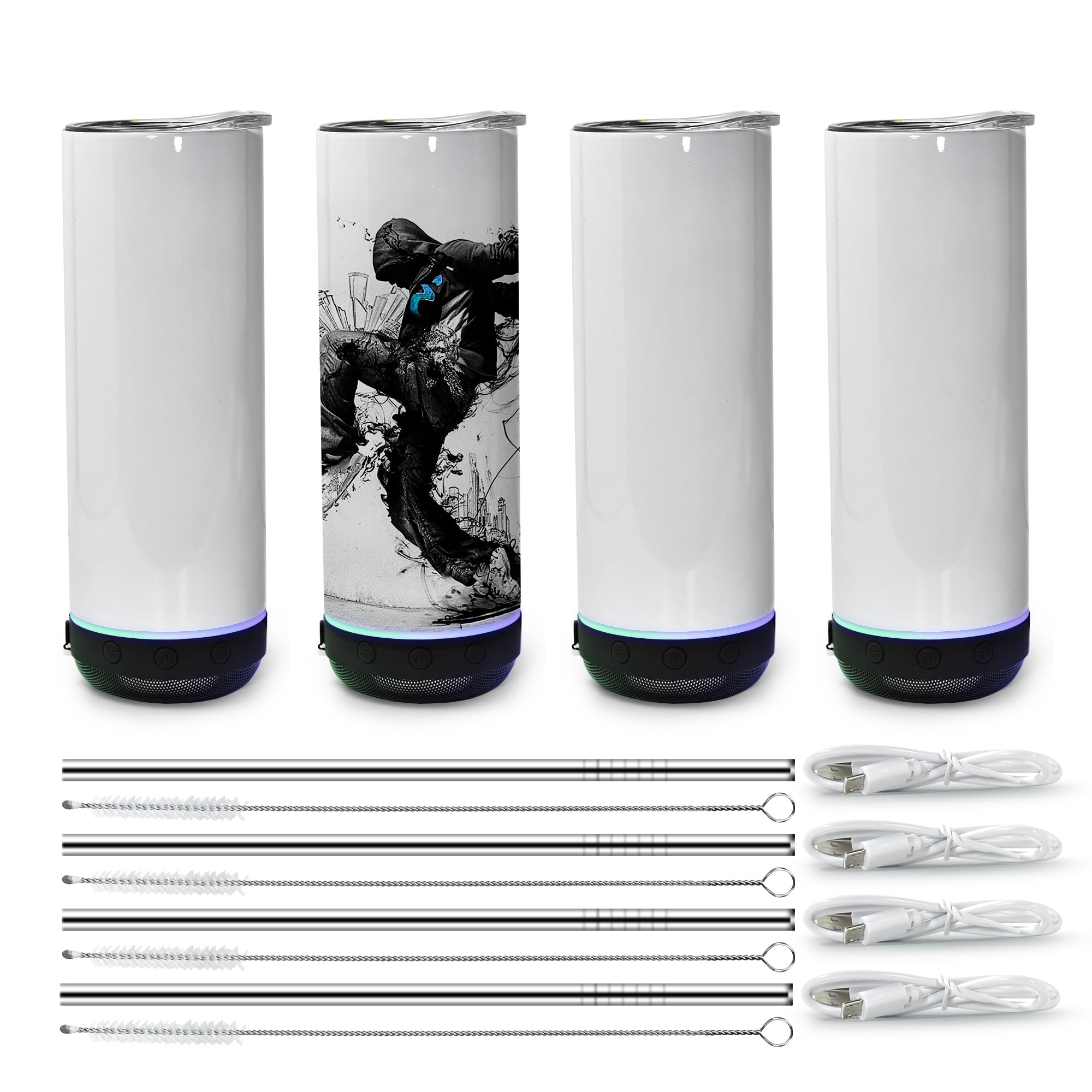 Gobelet droit sublimation 591ml noir avec haut-parleur et paille sweet grain Lot de 4