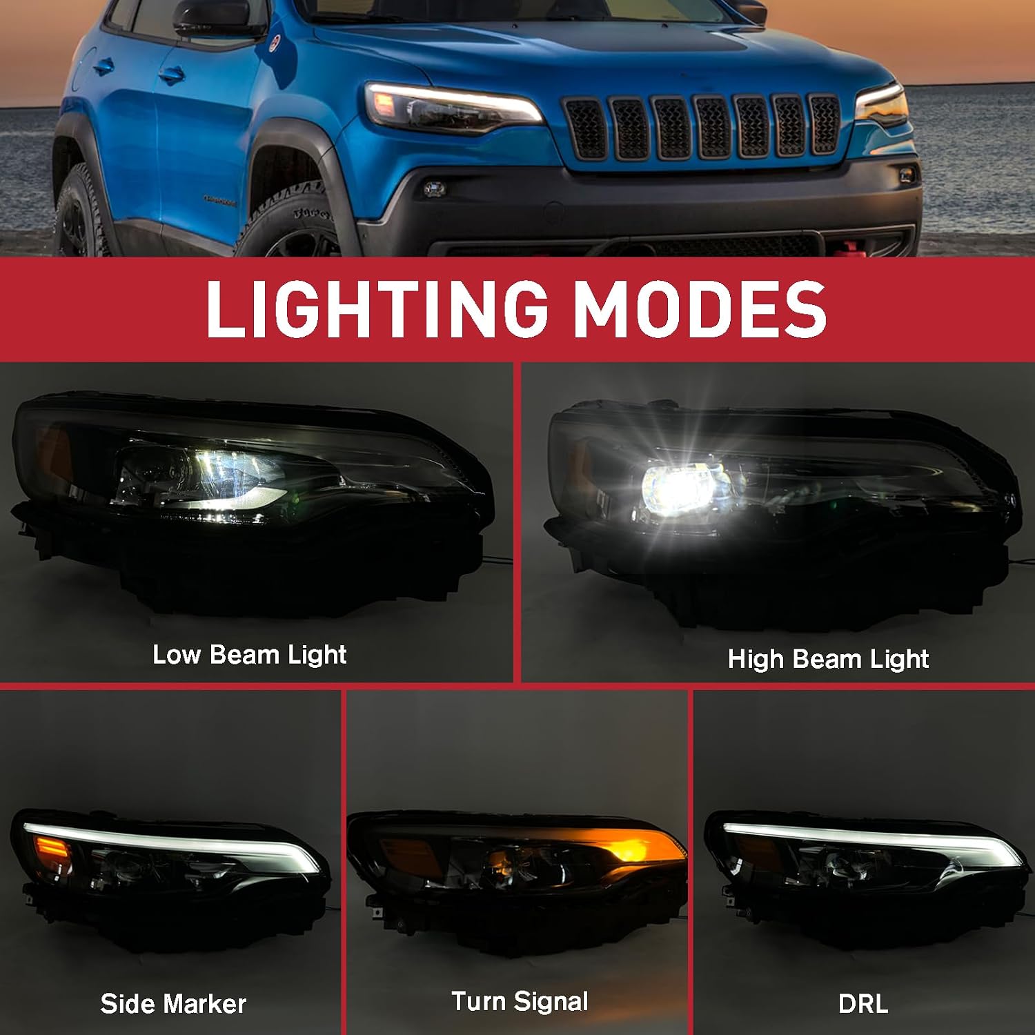 Xenon HID Headlight Assembly Compatible with 2019-2023 Jeep Cherokee LED Headlamp Right Passenger Side 68275944AH CH2503325