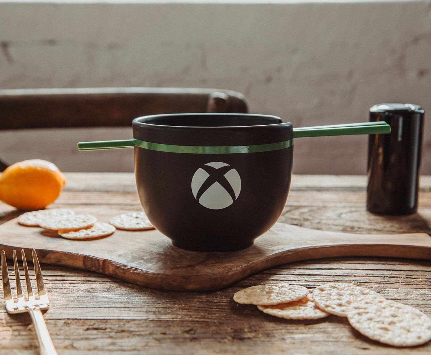 Xbox Series X Logo Black Ceramic Dinnerware Set | Includes 20-Ounce Ramen Noodle Bowl and Plastic Chopsticks