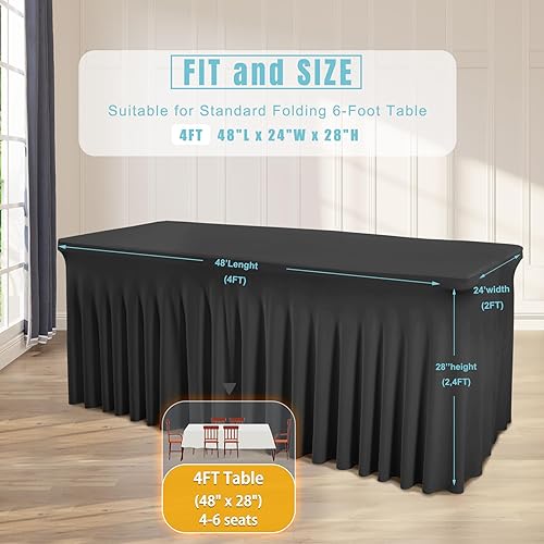 Vista 93 de Paquete de 6 manteles negros para mesas rectangulares de 6 pies, fundas de mesa de elastano elásticas resistentes a las arrugas con falda