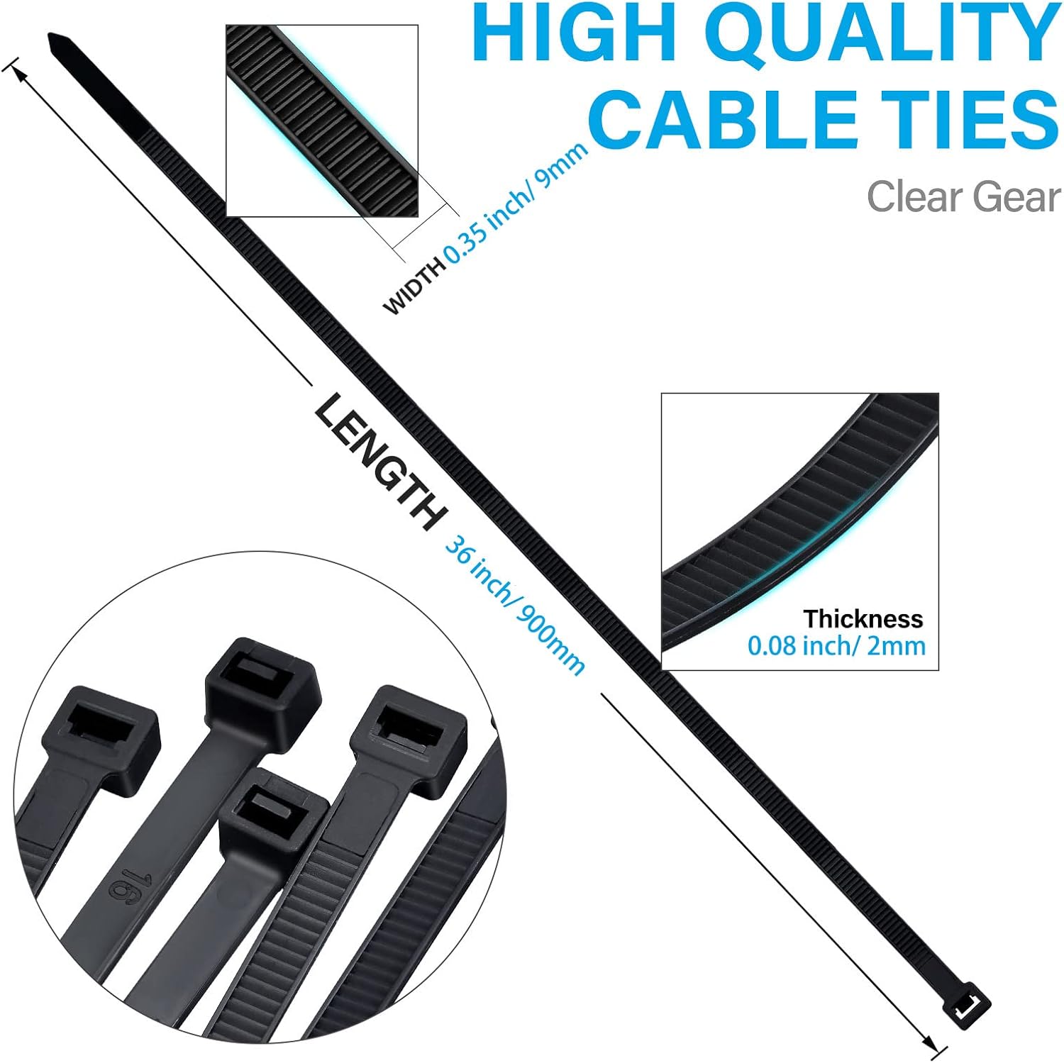 Long Zip Ties 36 inch Heavy Duty, Premium Black Large Zip Ties 36 inch Cable Ties with 175 lbs Nylon Zipties for HVAC Outdoor use, 12 PCS