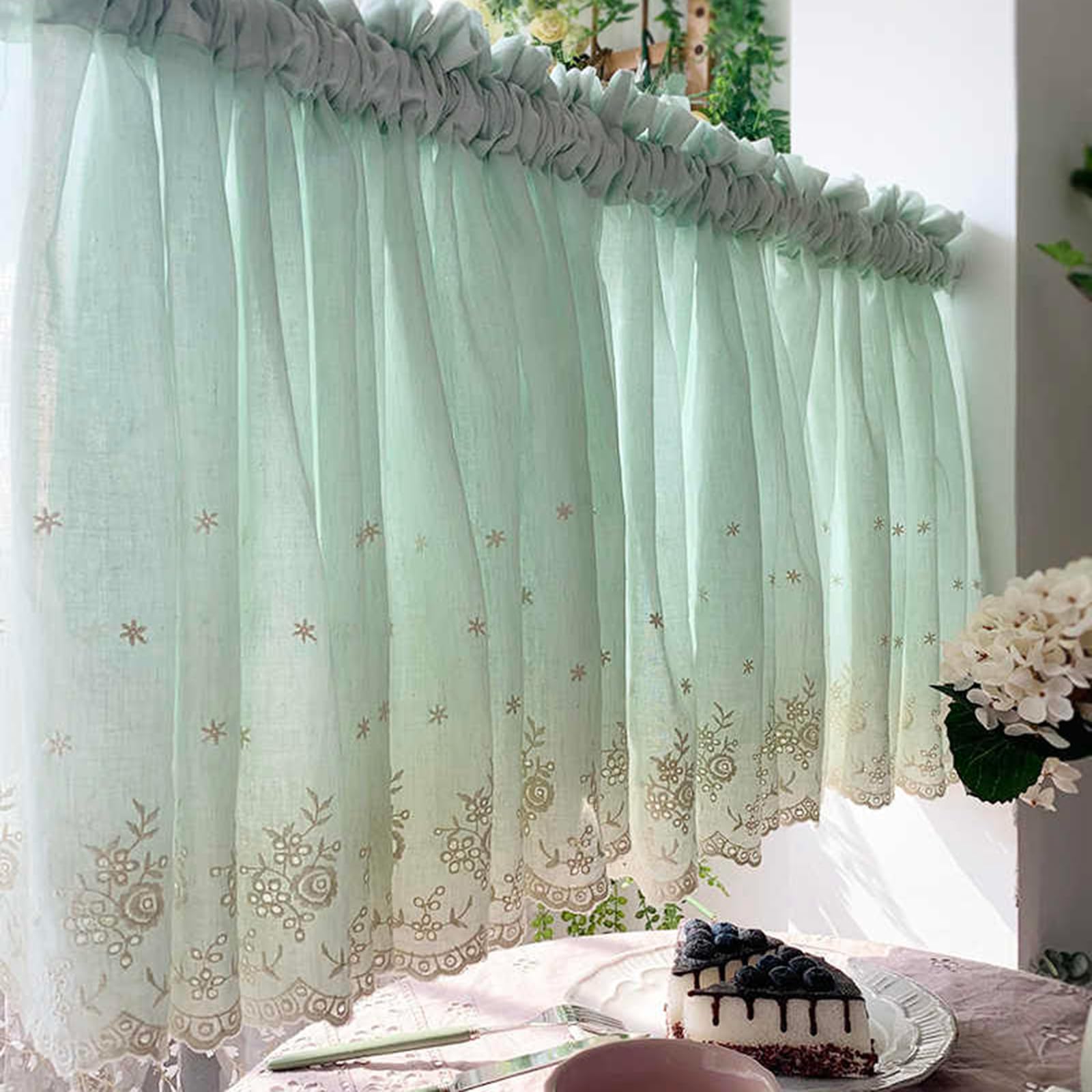 DFGHNBVC Kitchen Curtain Set Bistro Style Half Curtain For Windows Under Sink Cabinet Curtains Shading And Ventilation Design For Kitchen Bathroom Living Room,Green-W150*H60Cm