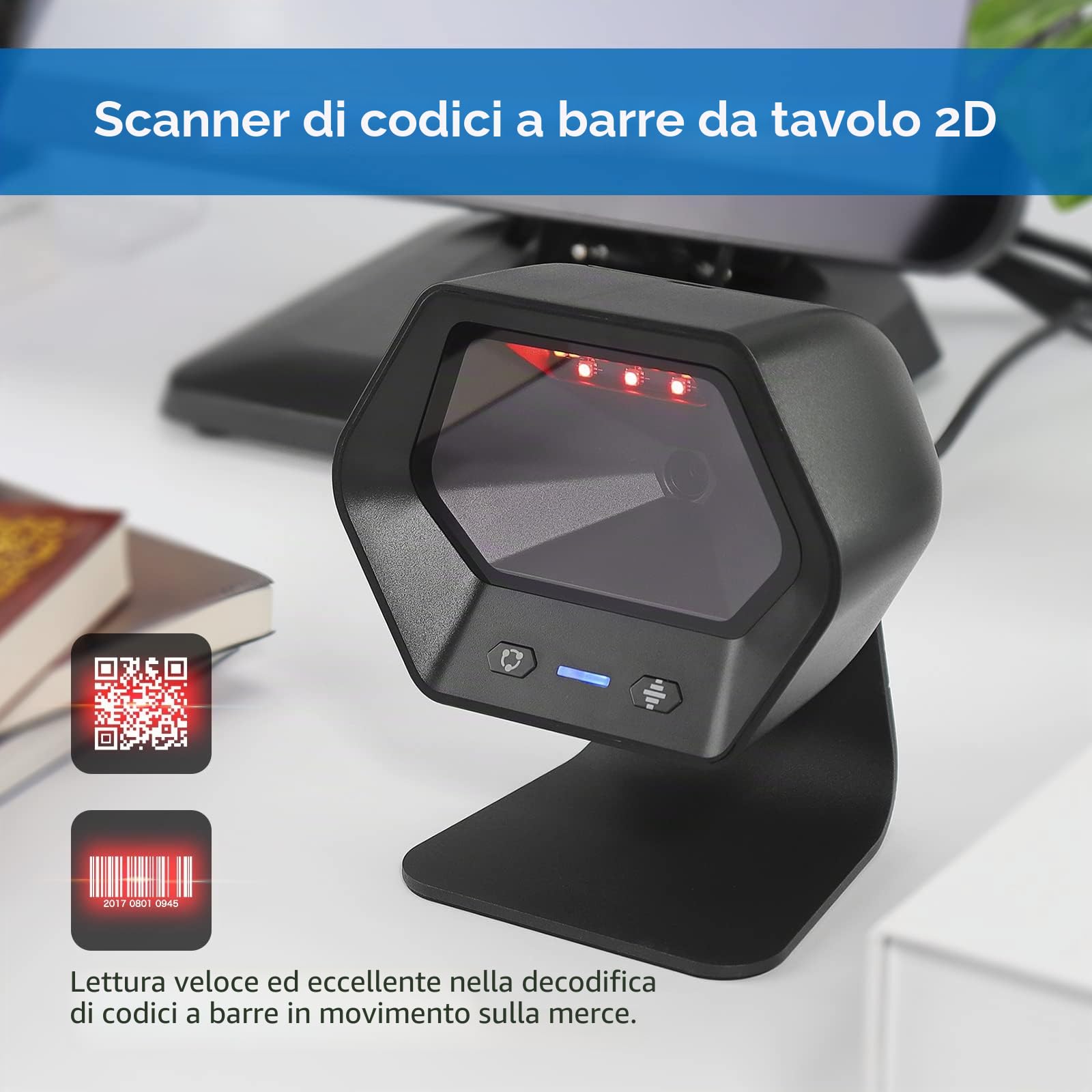 NETUM 1D 2D QR Scanner vivavoce USB Barcode Scanner Omnidirezionale Wired Lettore di codici a barre per Mobile Pagamento Computer Screen Scan Support PDF417, Securpharm Code(matrice dati) NT-2050