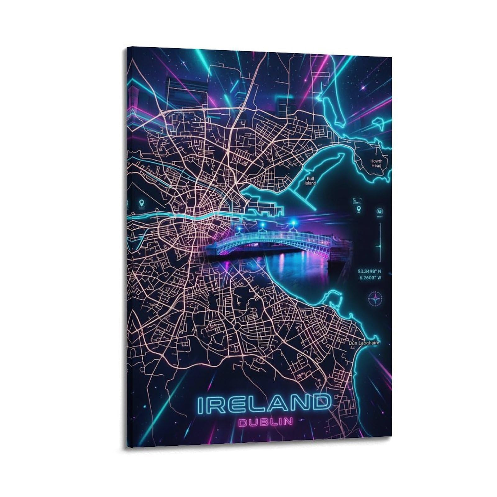 XKUGA Gamer Room Aesthetic Dublin Ireland Map Poster Modern Decorative Canvas Prints - Ideal Wall Art for Family, Man Cave, Game Room, Boys & Girls Bedroom 24x36inch(60x90cm)