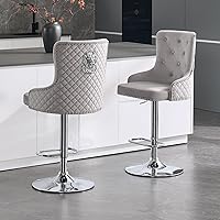 ORIRSNUG Grey Velvet Swivel Bar Stools Set of 2 - Adjustable Height 41-49", High Back, Nailhead Trim Counter Stools
