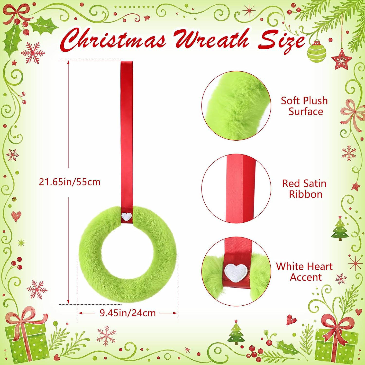 Daifunli 4 Pcs 9 Inch Lime Green Small Christmas Wreath for Kitchen Cabinet
