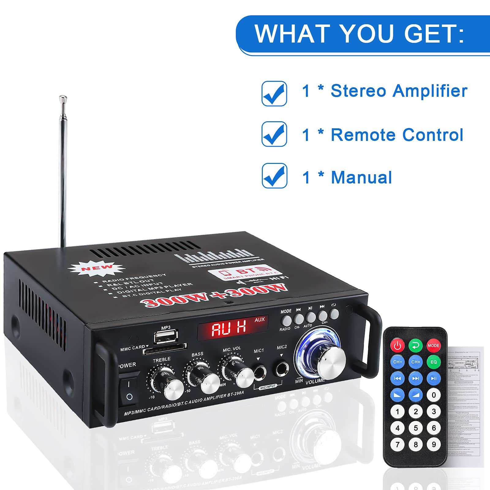 MakerHawk Wireless Bluetooth 5.0 Stereo Amplifier System 2x300 Watt 2