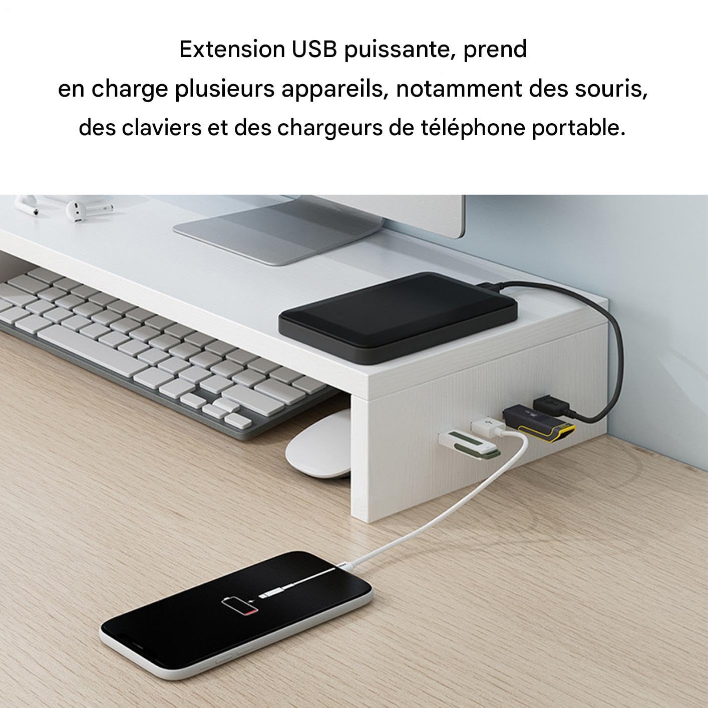Supporto per schermo per desktop | Supporto rialzato con 4 | porte USB | Stoccaggio Sambuco per computer portatile e stazione di lavoro - per accessori digitali per tastiera elettronica