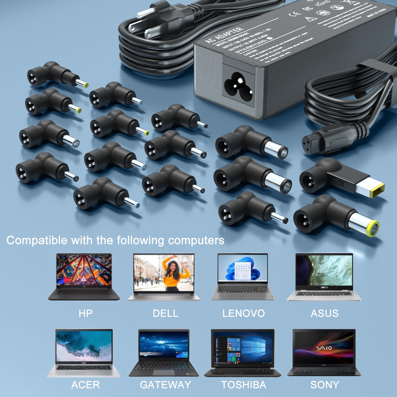 Caricabatterie universale da 90 W compatibile con HP Asus Gateway Acer Lenovo IBM Dell Toshiba Samsung Sony Fujitsu Notebook Ultrabook Chromebook Computer Power Supply Cord Adattatore CA con 16