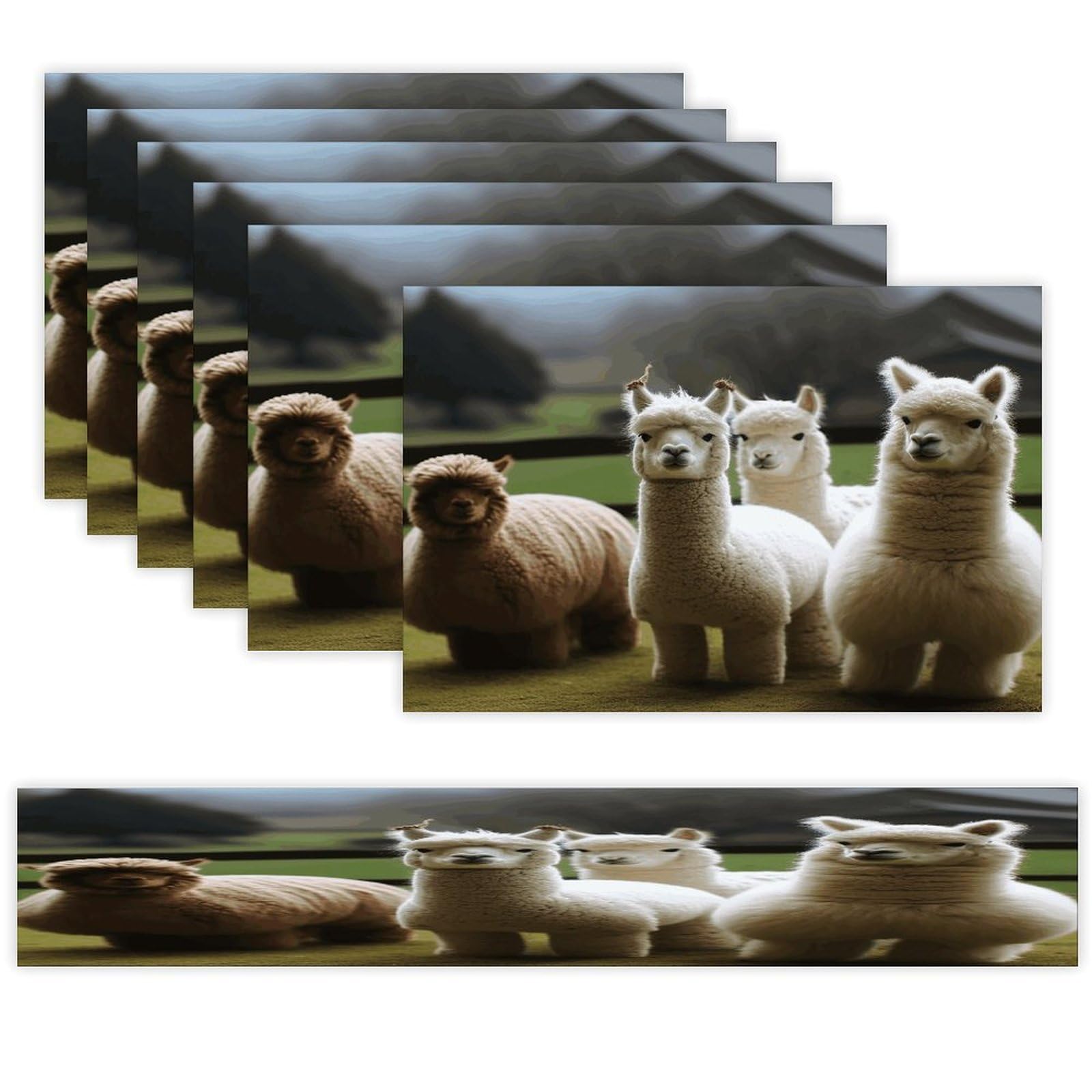 Alpaca Family Table Runner and Placemats Set of 6 Wipe Clean Heat Resistant Table Mat with Table Runner Decorations Flax Linen Place Mat Set for Home Kitchen Party Supplies