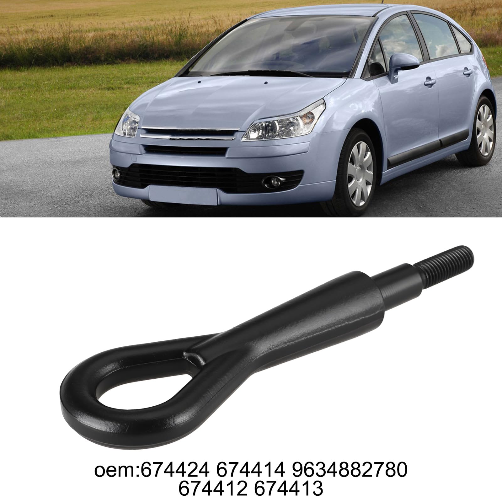 Crochet de Remorquage 674424 674414 pour Compatible avec Citroën C2 2004-2009 Et C3 I/II 2002-2009 11,7 X 31 Mm