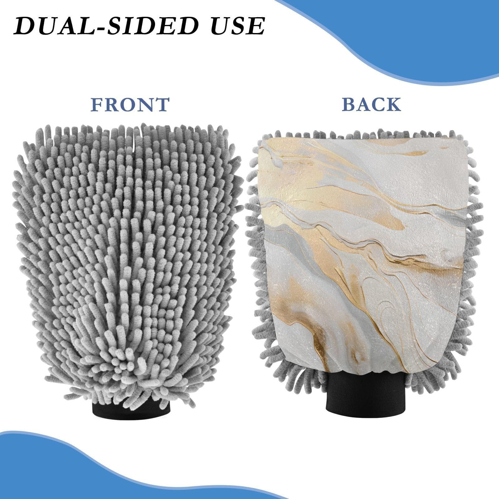 IOACIY Absorbent Microfiber Car Wash Drying Mitts, 2 Pack, Scratch-Free & Lint-Free, Rich Foam, Highly Absorbent, Double Sided, Wash Mitt Perfect for Car Washing, L, Marble Yellow