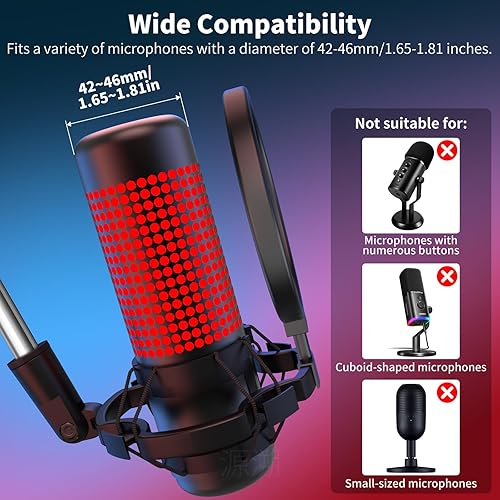 Miniatura 4 de Soporte de choque de micrófono con filtro pop, soporte universal para micrófono antivibración para micrófono de condensador de estudio de 42  1.811