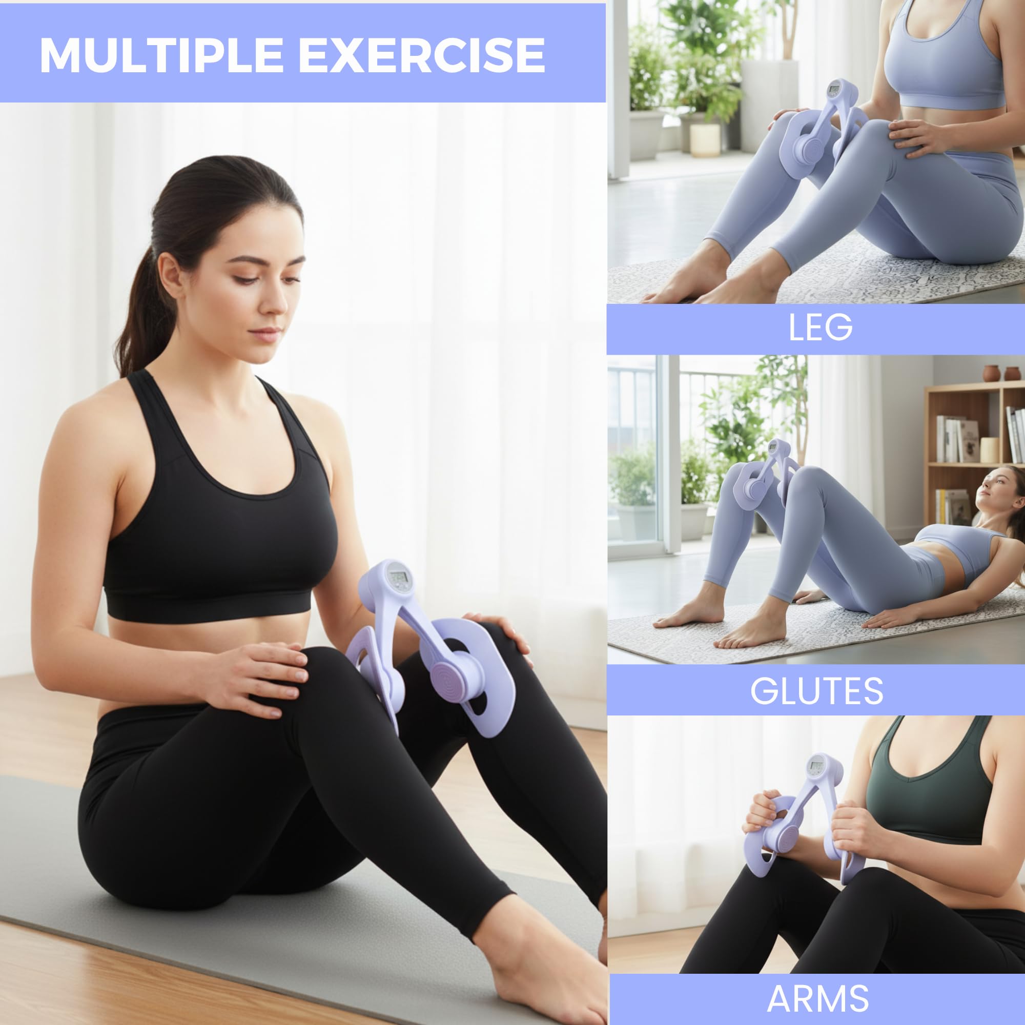 Entraîneur De Hanches Et Plancher Pelvien – Exerciceur à Résistance Réglable + Compteur, Violet/bleu, Pour Maison Et Gym
