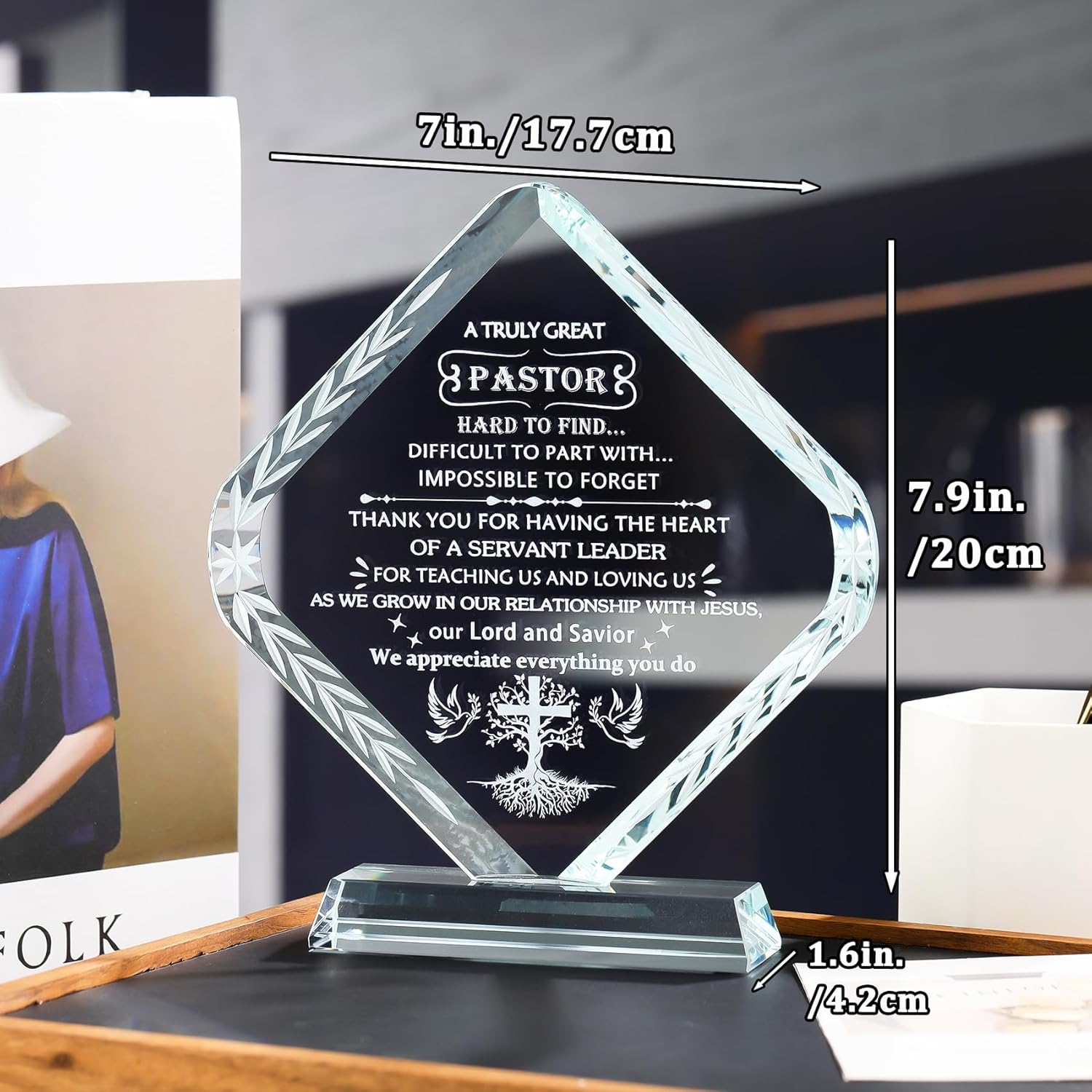 YWHL Pastor Appreciation Gifts for Men, Thank You Pastor Day Gifts Inspirational Religious Crystal Keepsake Plaque, Unique Presents for Pastors on Birthday Christmas Retirement - Image 2