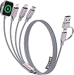 Voyage Croisière Essentiels 2026, 4 dans 2 Câble de recharge multi avec port IP/iWatch/Micro USB/Type C, USB C/USB un cordon chargeur de montres de téléphone compatible avec Apple Watch (Noir, 5FT)