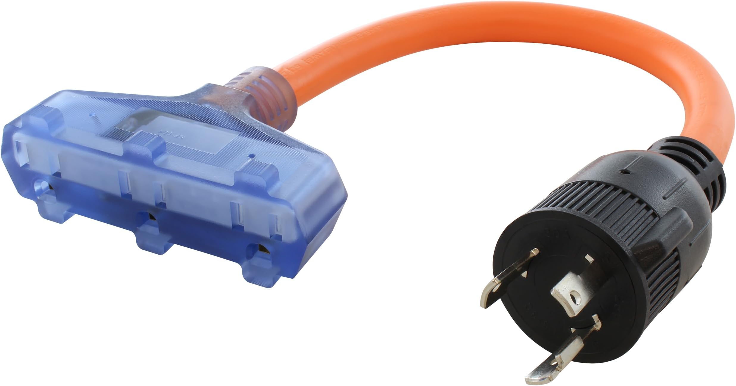 AC WORKS L5-30 30Amp 3-Prong Locking Generator Distribution Cord (1.5FT L5-30 to Tri-Household Flexible)