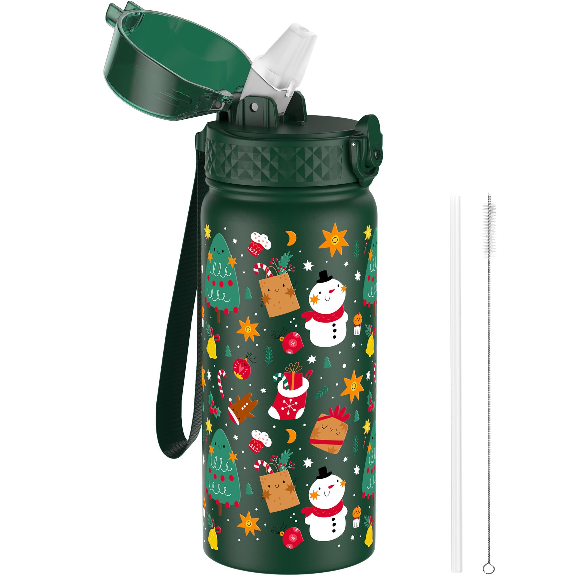 GOPPUS 550ml/18oz Kids Insulated Water Bottle with Straw Cute Double Wall Stainless Steel Child's Small Flask Vacuum Insulated Steel Metal Leak Proof Drink Flask Boys Toddler Girls Bottles BPA-Free — image 1