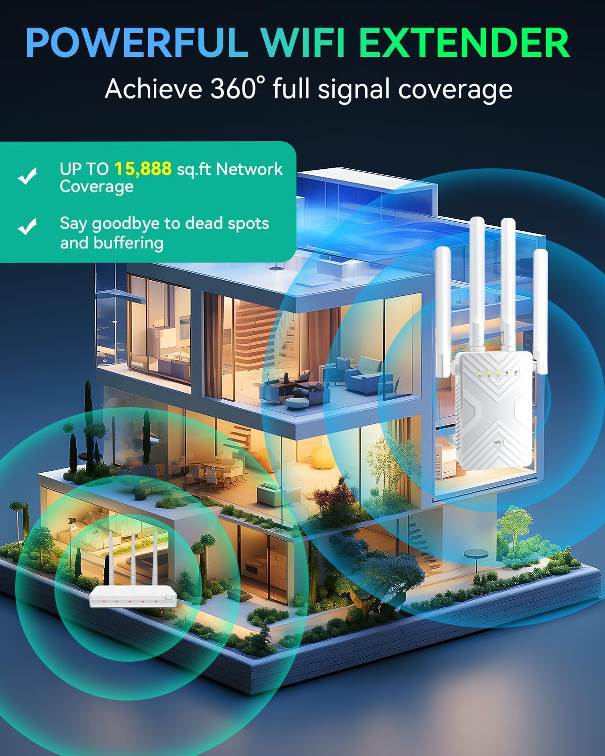 2026 wifi extender signal booster range up to 15888+ sq. ft. wifi booster for home supports 68+ devices?wifi repeater with ethernet port, 1-tap setup internet extender compatible with 99% routers white