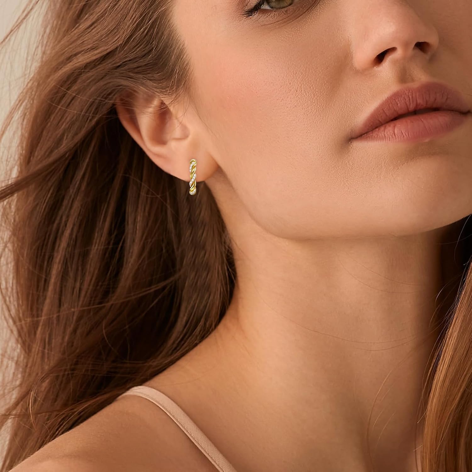 Chunky Hoop Earrings for Women Sterling Silver Plated 14k Gold CZ Twisted Rope Round Half Hoop Earrings Open Thick Huggie Simple Hypoallergenic Jewelry Birthday Gifts for Her - Image 5