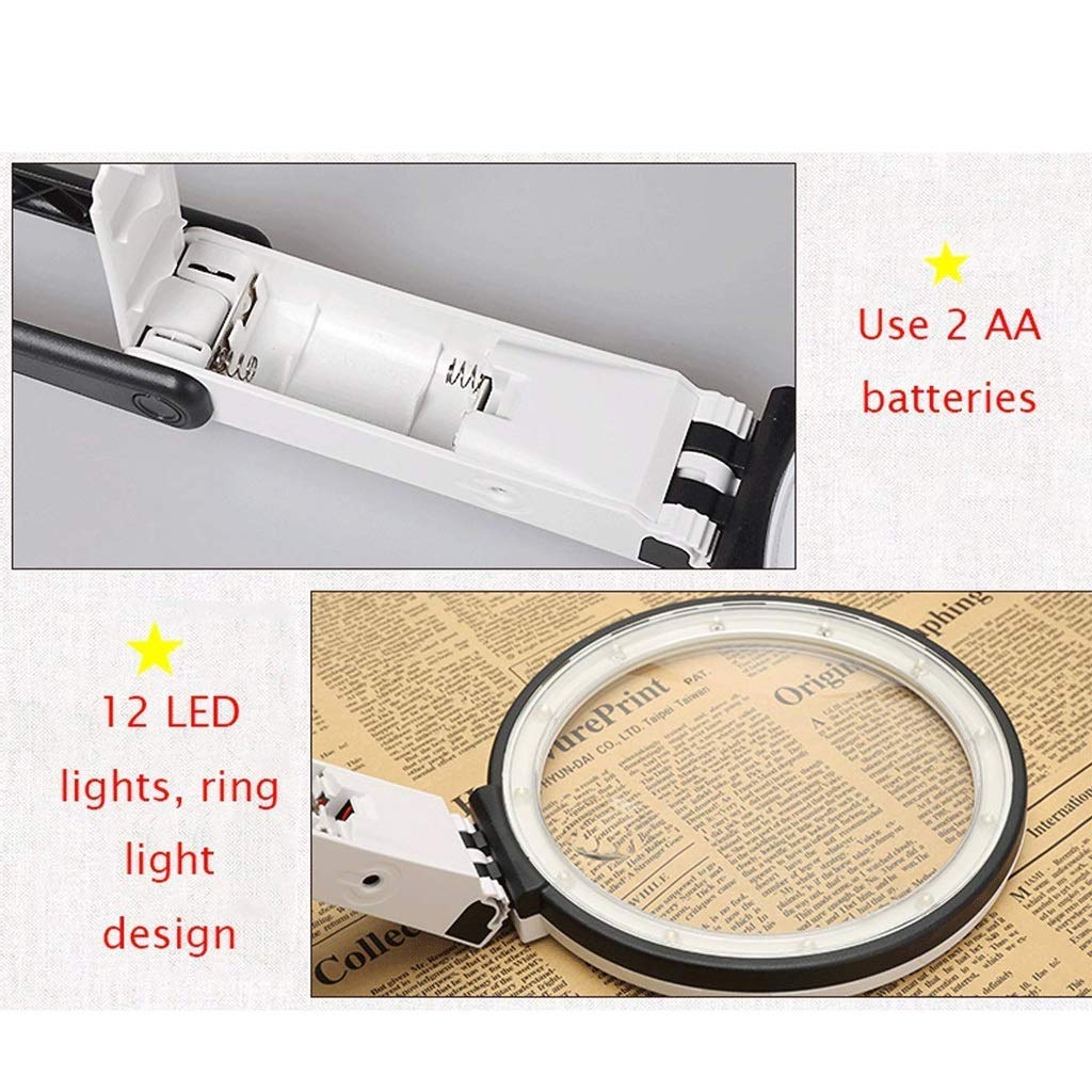 Lupa de mano, con luz LED, plegable, con lupa iluminada