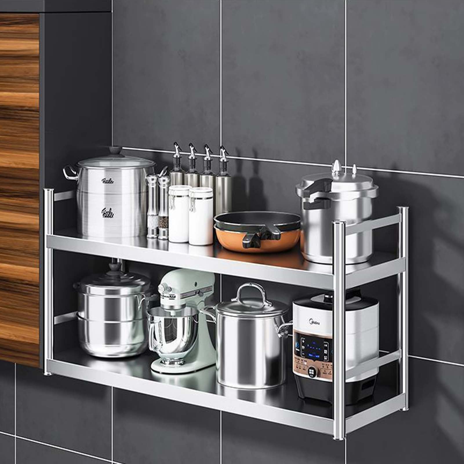 Étagère murale en acier 304 à 2 niveaux durable pour vos casseroles