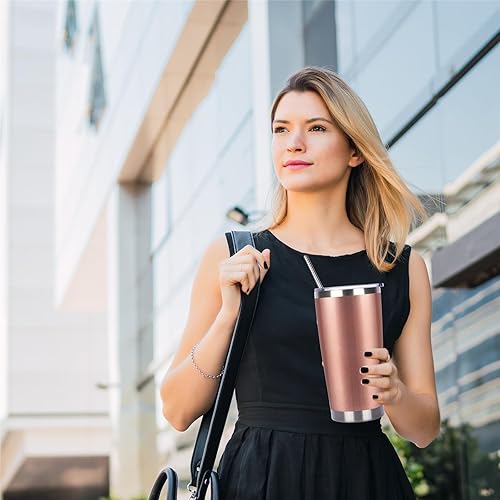 Miniatura 5 de Pandance Vasos aislados de acero inoxidable de 20 onzas con tapa y popote a granel, tazas de agua al vacío de doble pared para bebidas de café