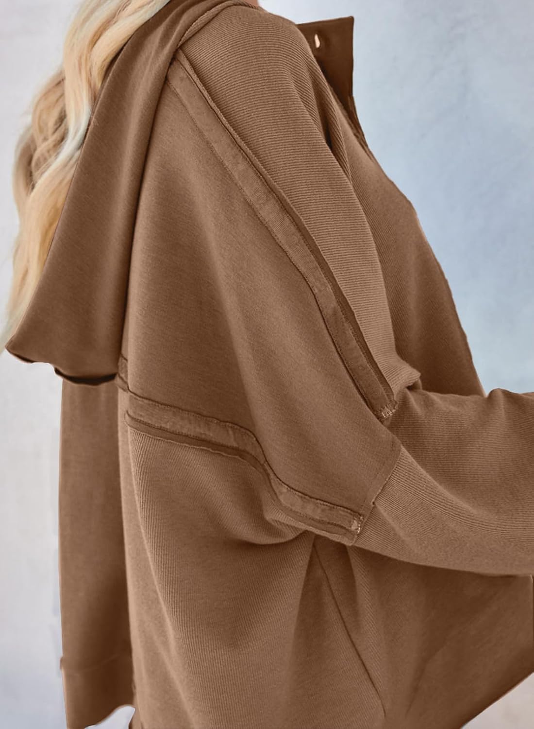 Dokotoo Hoodies for Women 2024 Fashion Fall V Neck Button Down Long Sleeve Hooded Sweatshirts Tops - Image 5