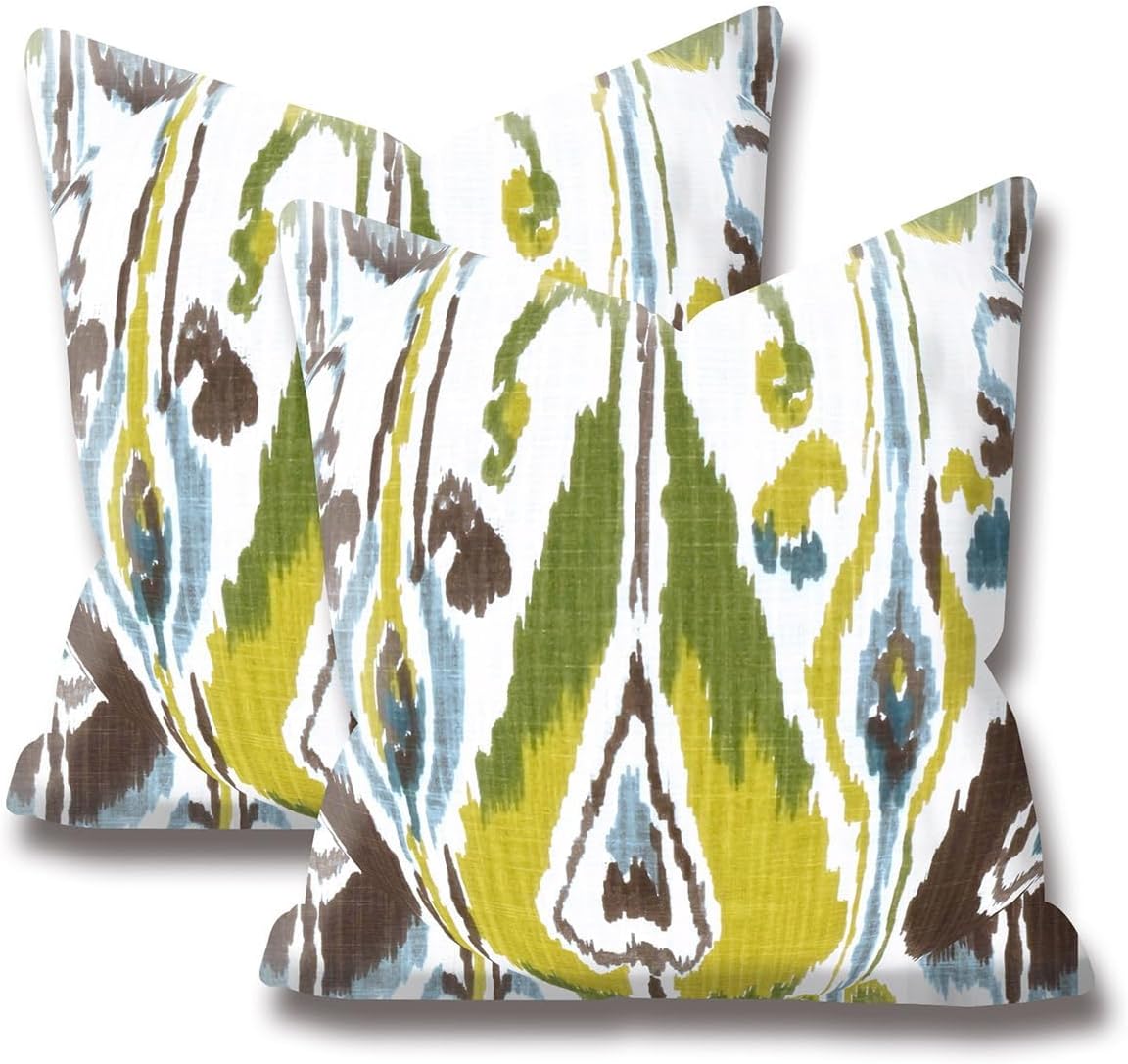 HUBUYTEFE Green Aqua Brown Cream Pillow Covers 18x18 Set of