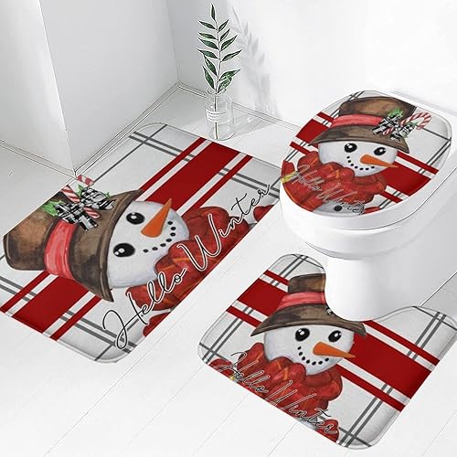 Miniatura 10 de Tapete de baño de 3 piezas de otoño con diseño de calabaza, color azul y verde, hojas de arce, cosecha, decoración de Acción de Gracias, juego