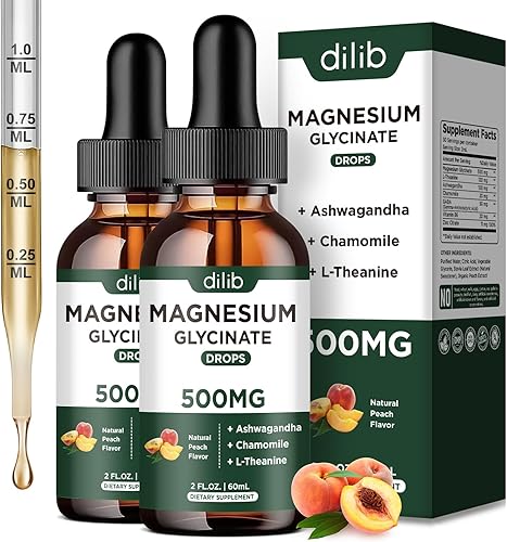 Miniatura 23 de Suplemento de Glicinato de Magnesio, Gotas Líquidas de Magnesio con Glicinato de Magnesio 500mg Ashwagandha, L-Teanina, Manzanilla - Apoyo