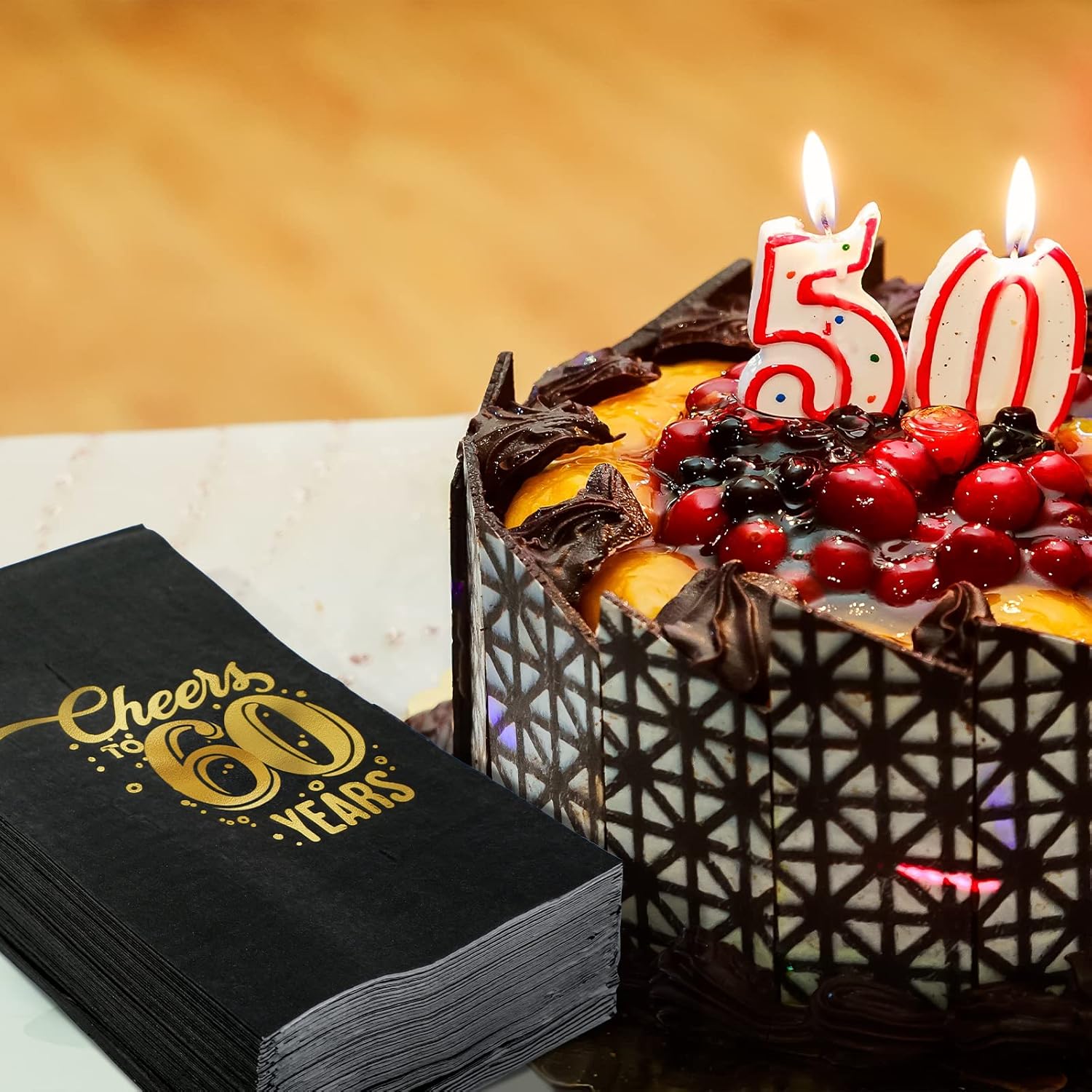 200 Pcs 50th/60th/70th Birthday Napkins Cheer to 50/60/70 Years Disposable Black and Gold Dinner Party Napkin for Men Women Anniversary Decoration(60th Birthday)