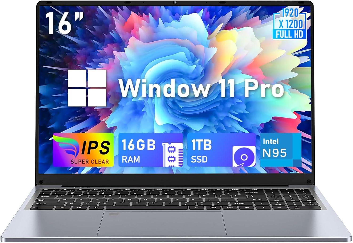 Gaming Laptop Computer, 16 Inch Laptops 2025 Win 11 Pro, 16GB RAM 1TB SSD, Celeron N95 (Up to 3.4GHz), FHD 1920 * 1200, Backlit Keyboard, WiFi 5 BT 4.2, 6000mAh, Supporting Student and Work