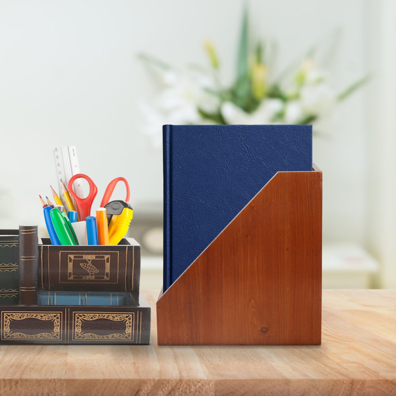 Angoily Organizador De Escritorio De Madera Práctico y Elegante Caja De Almacenamiento Multifuncional Para Oficina Para Papelería y Archivos Gran Capacidad y Diseño Compacto Mejora La
