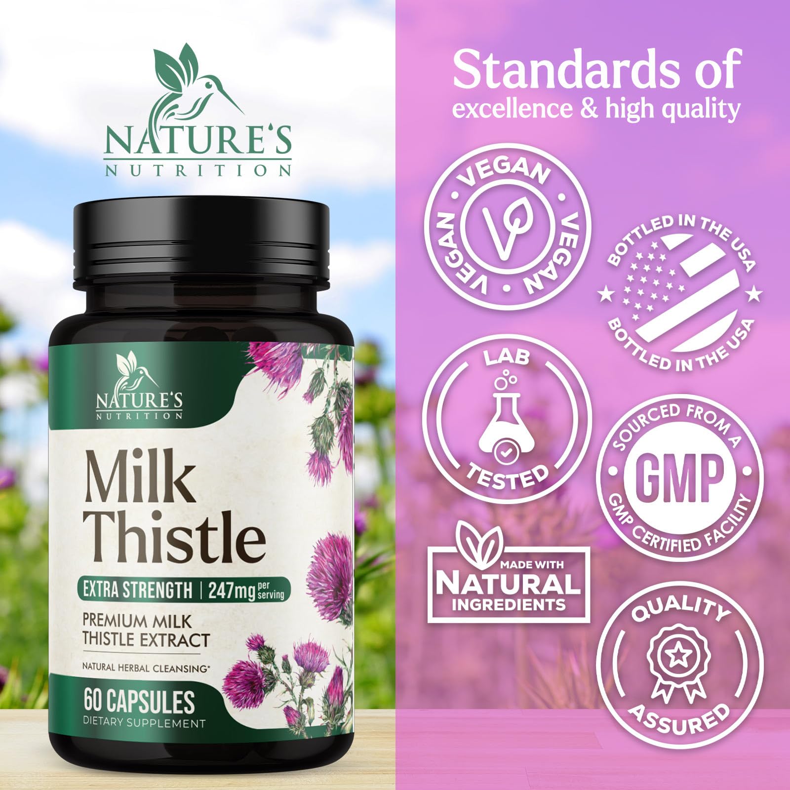Milk Thistle Supplement - Powerful Liver Cleanse Detox & Repair Formula - Milk Thistle with Silymarin Marianum & Dandelion Extract - Natural Herbal Liver Health Complex - Made in USA - 60 Capsules — Amazon image 4