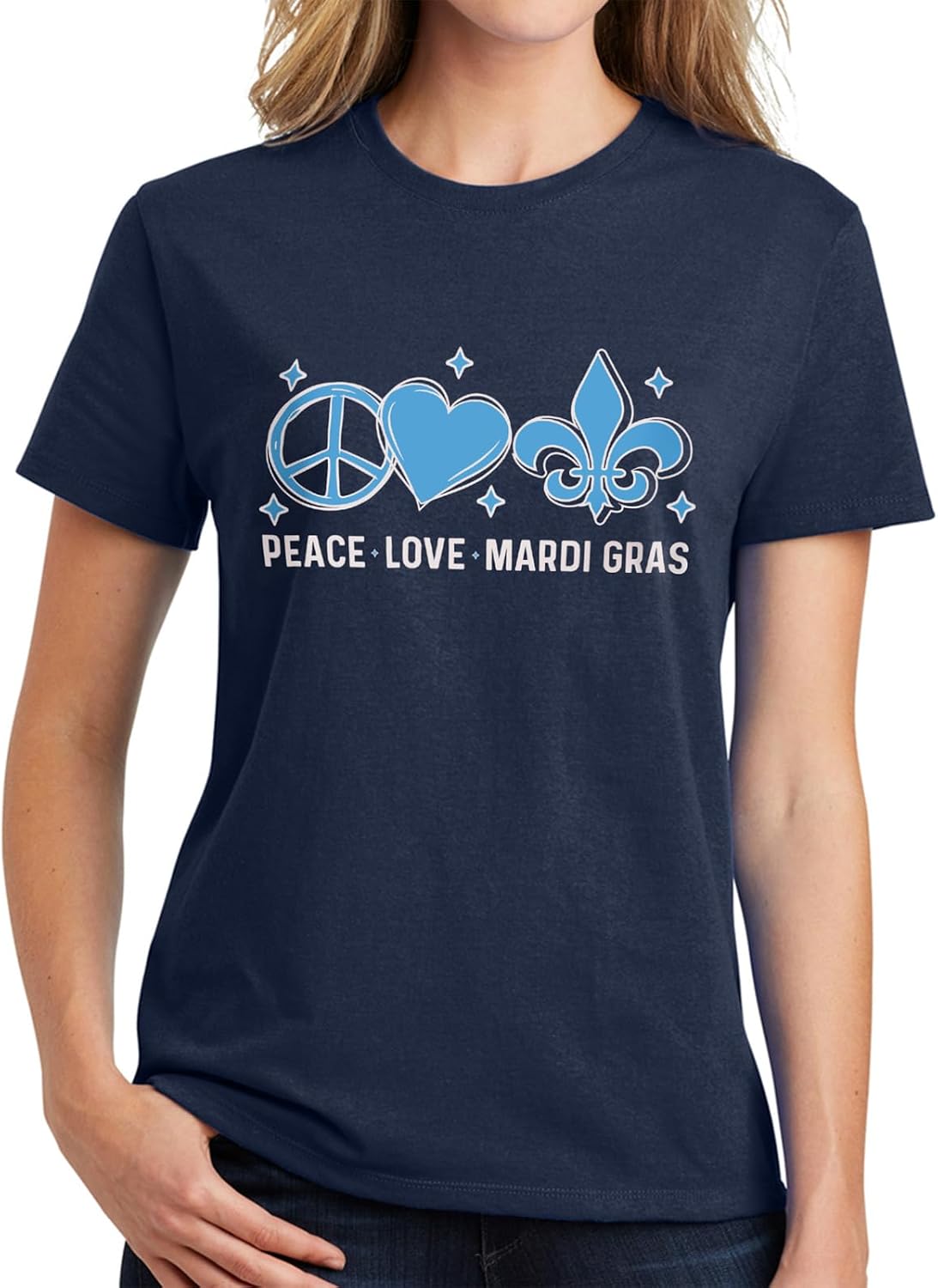 Peace Love Mardi Gras Symbols Graphic Design Ladies Big Size Soft Spun Cotton Essential T-Shirt