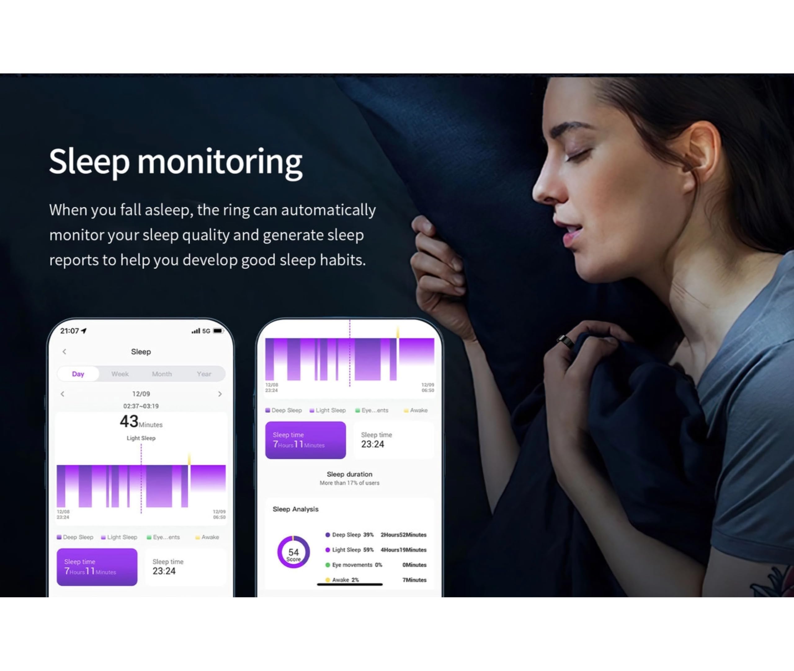 Smart Ring Health Tracker, Touch Control Fitness Ring mit Farbanzeigebildschirm, IP68 Edelstahl Smart Health Ring für die Schlafüberwachung, Telefon -App -Support (#8) (#9) (#10) (#11) (#12)