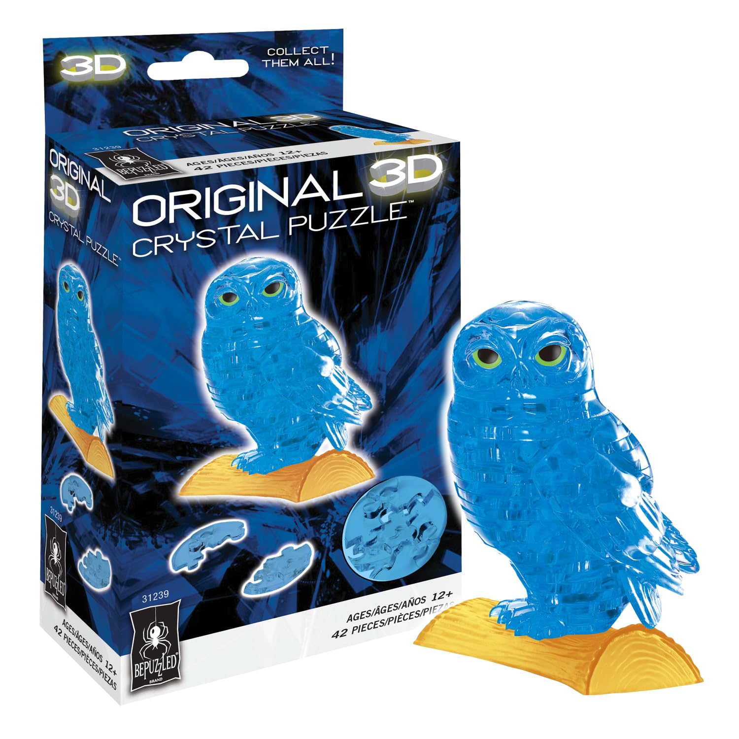 BePuzzled, Owl Original 3D Crystal Puzzle, Perfect for Puzzlers Ages 12 and Up, Challenging to Complete and Beautiful to Display, Collect Them All