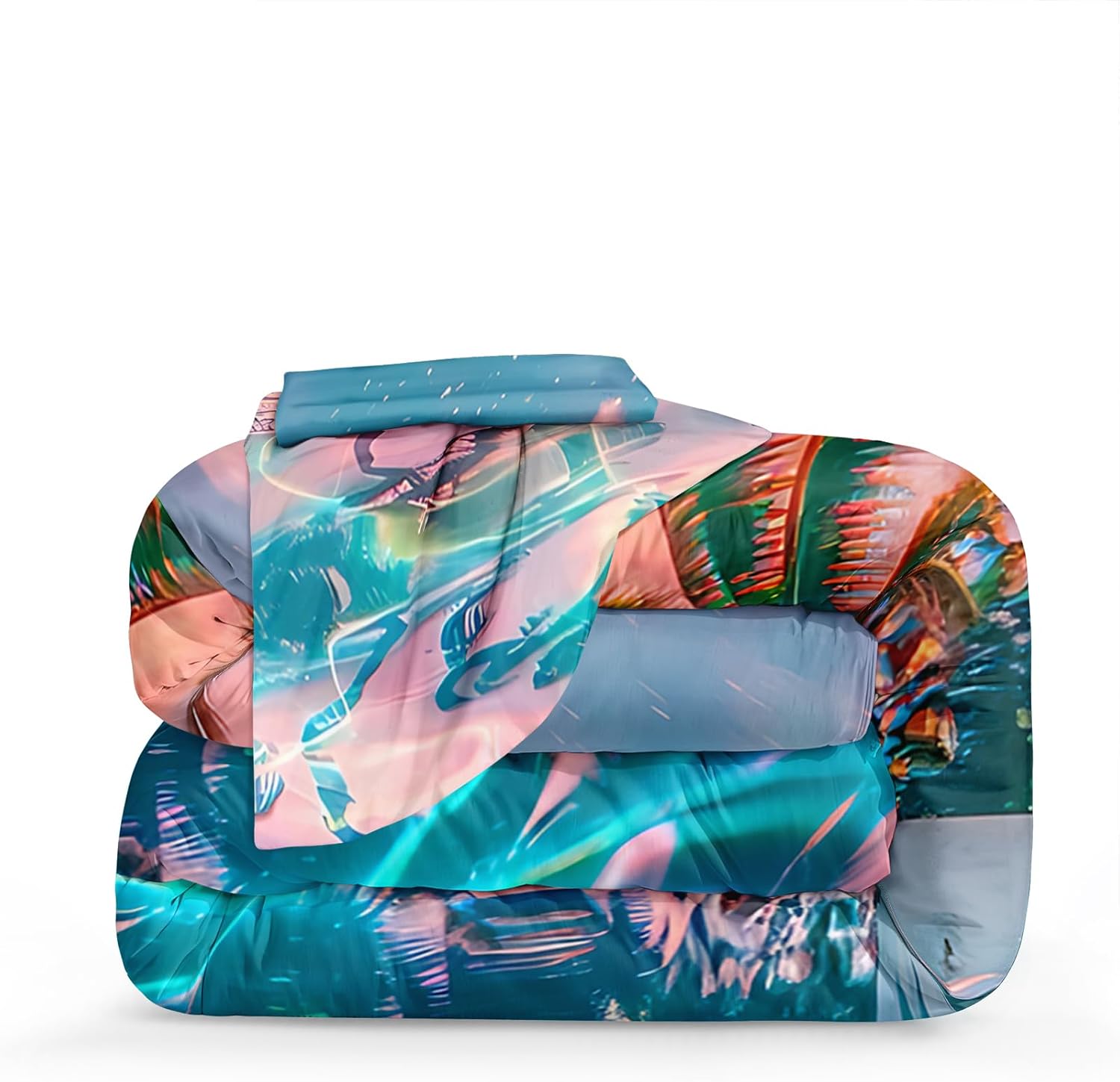 Bedrom Ocean Beach Comforter Set Queen Palm Tree Tropical Bedding 4 Pcs Pink Sunset Blue Coastal Romantic Natural Comforter Hawaii Beach Bedroom Decor