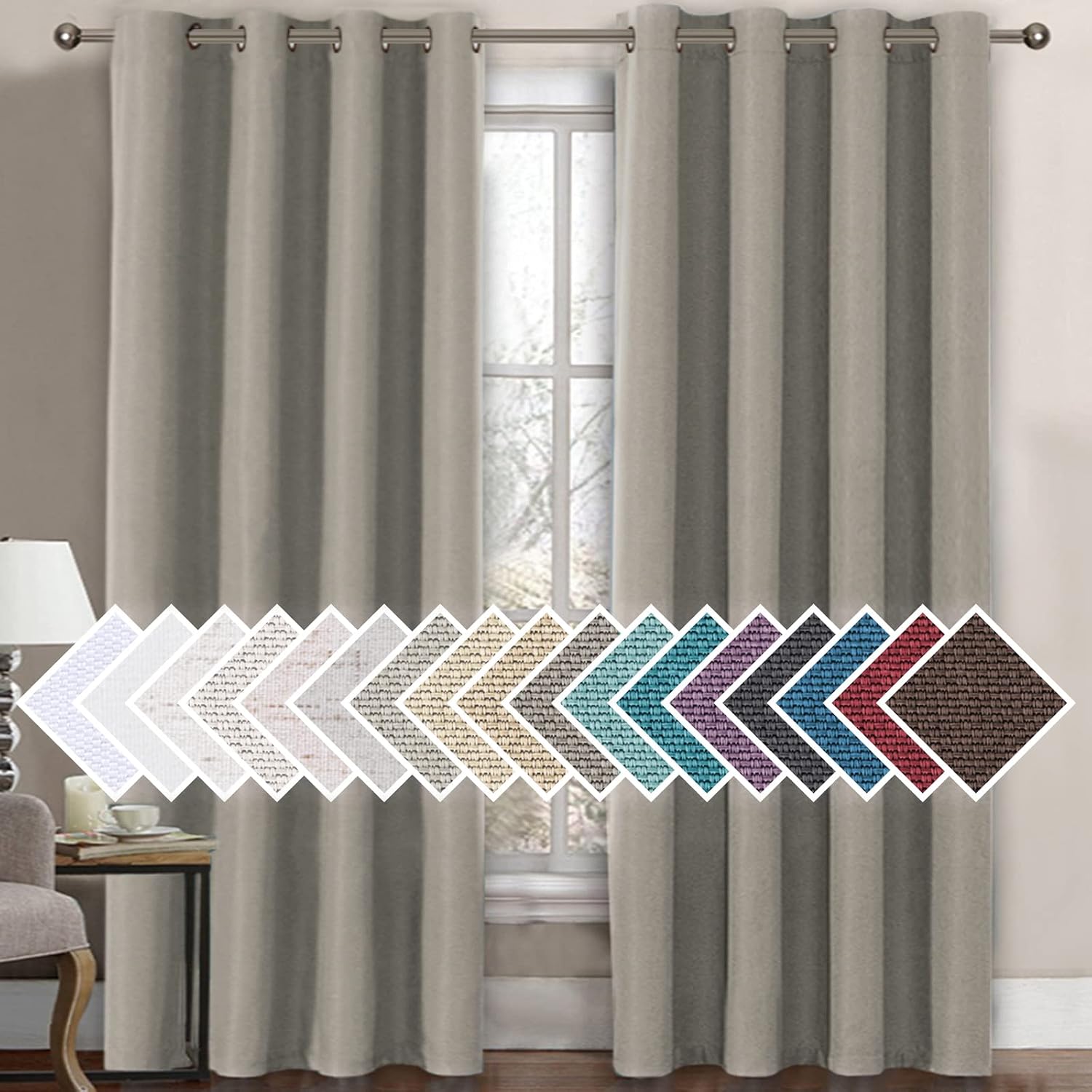 H.VERSAILTEX Linen Blackout Curtain 84 Inches Long for Bedroom/Living Room Thermal Insulated Grommet Linen Look Curtain Drapes Primitive Textured Burlap Effect Window Drapes 1 Panel - Taupe