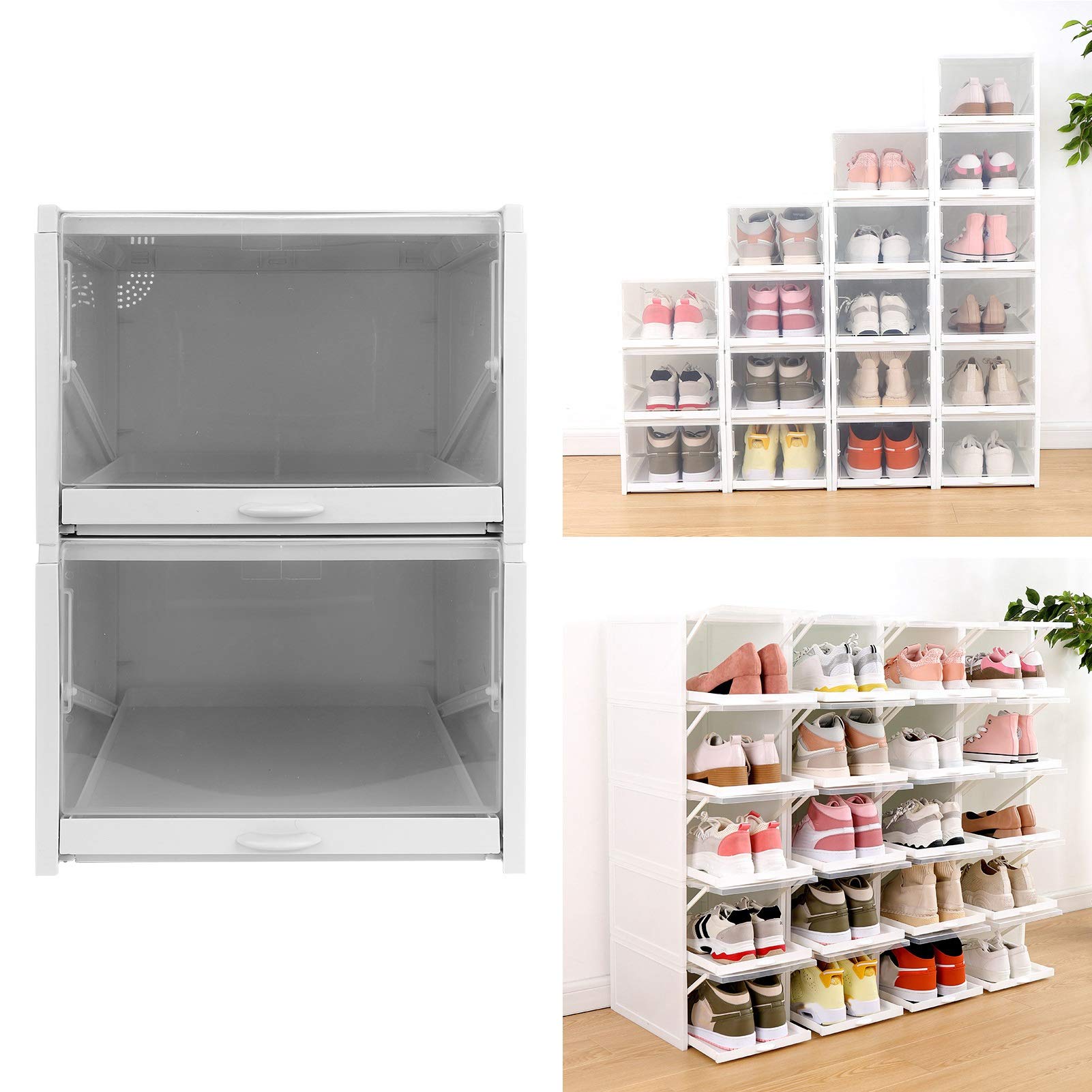 Schuhboxen Transparent Aufbewahrungsboxen für Schuhe Schuh-Organizer Stapelbar Schuhboxen mit Deckel Schuhe Schublade Schuhkarton Aufbewahrungsbox für Frauen/Männer (2 Etage,23,5 x 33,2 x 14,1 cm)