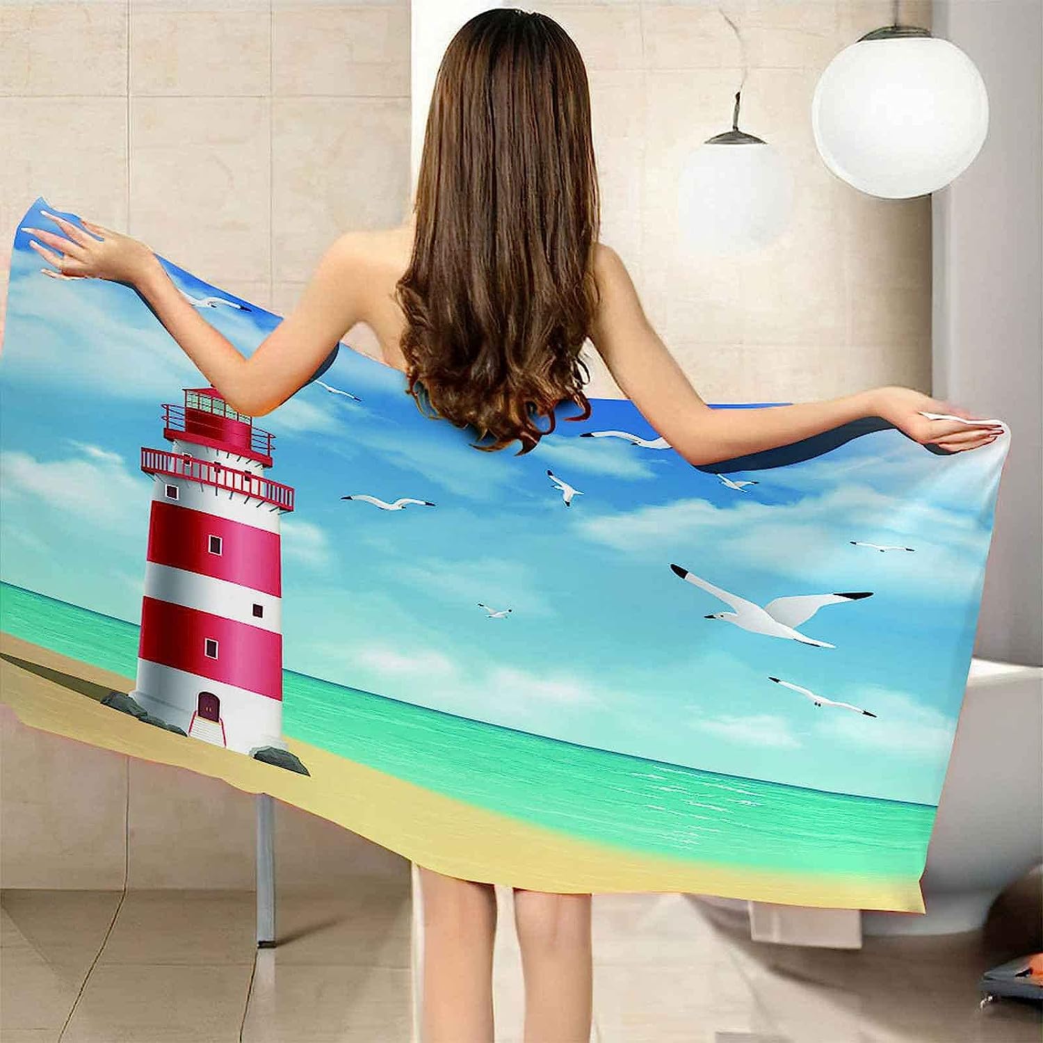 Extra Large Beach Towels Microfiber Seaside Lighthouse 70 X 150 Cm For Adults Kids Beach Towel, Beach Towel Quick Dry Sand Free Lightweight Soft Pool Towels For Travel, Swim, Camping Quick- -9U8J2A5