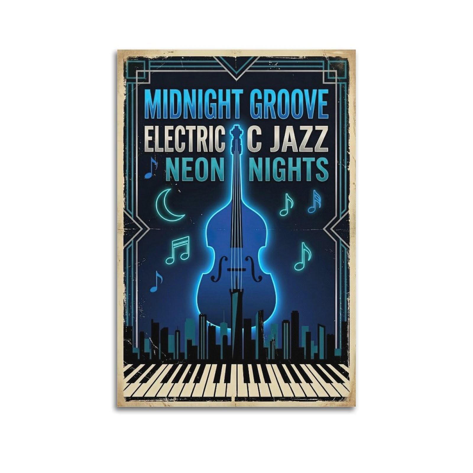 Okngb Unframe-Style Vintage Electric Jazz Neon Nights Groove Poster Decorative Painting Canvas Art Picture 24X36inch(60X90cm)