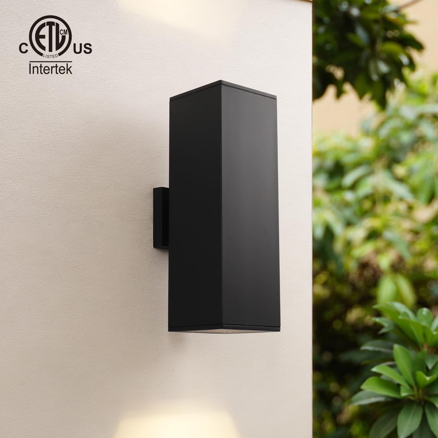 mirrea Dusk to Dawn Modern Outdoor Porch Light Patio Light in 2 Lights with Aluminum Rectangular Tube and Tempered Glass Cover Waterproof Wall Sconce 2 Pack (Matte Black 18")