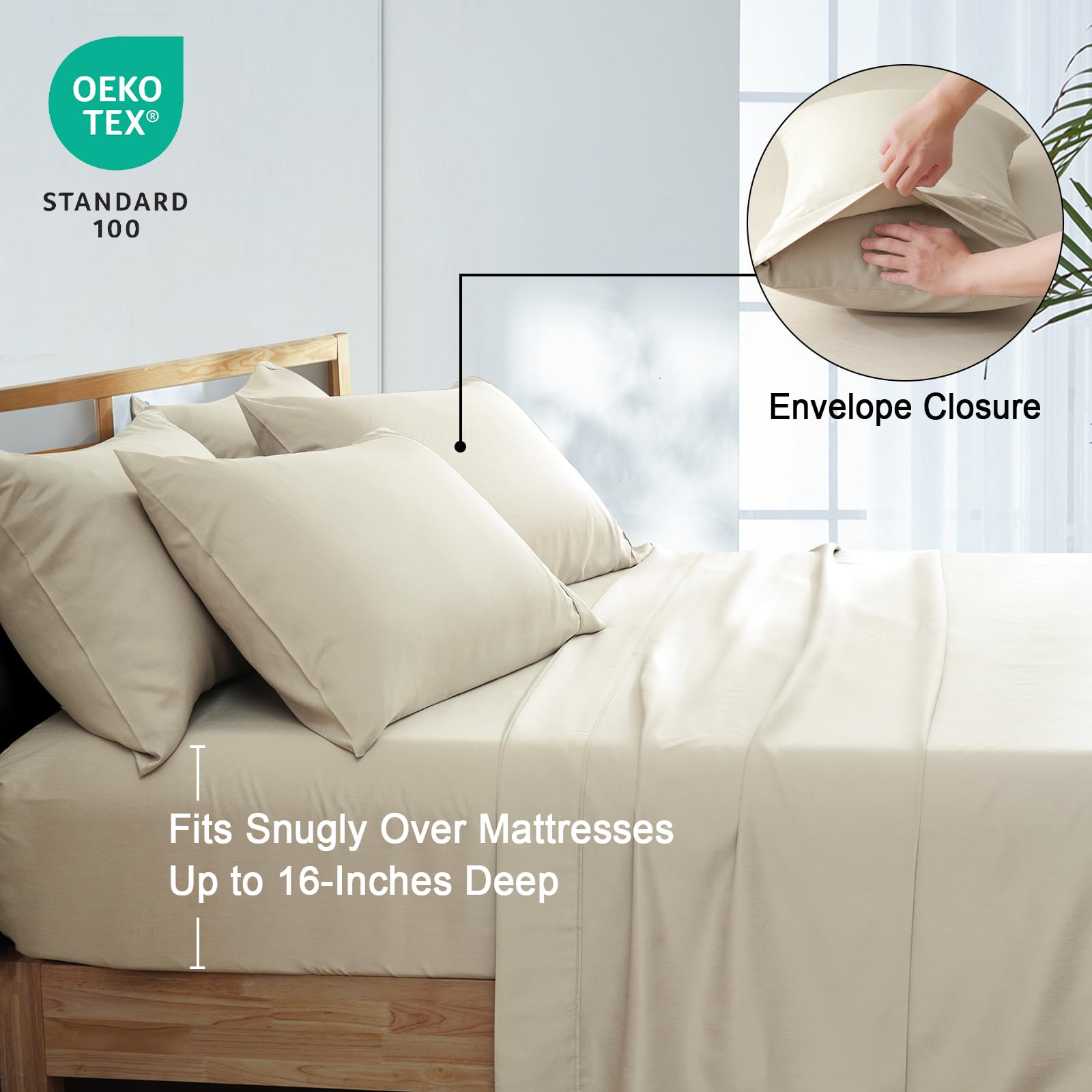 PHF Kühllaken-Set Für Doppelbett – Bambus-Viskose & Polyester, Atmungsaktiv, Mit 40,6 Cm Tiefer Tasche