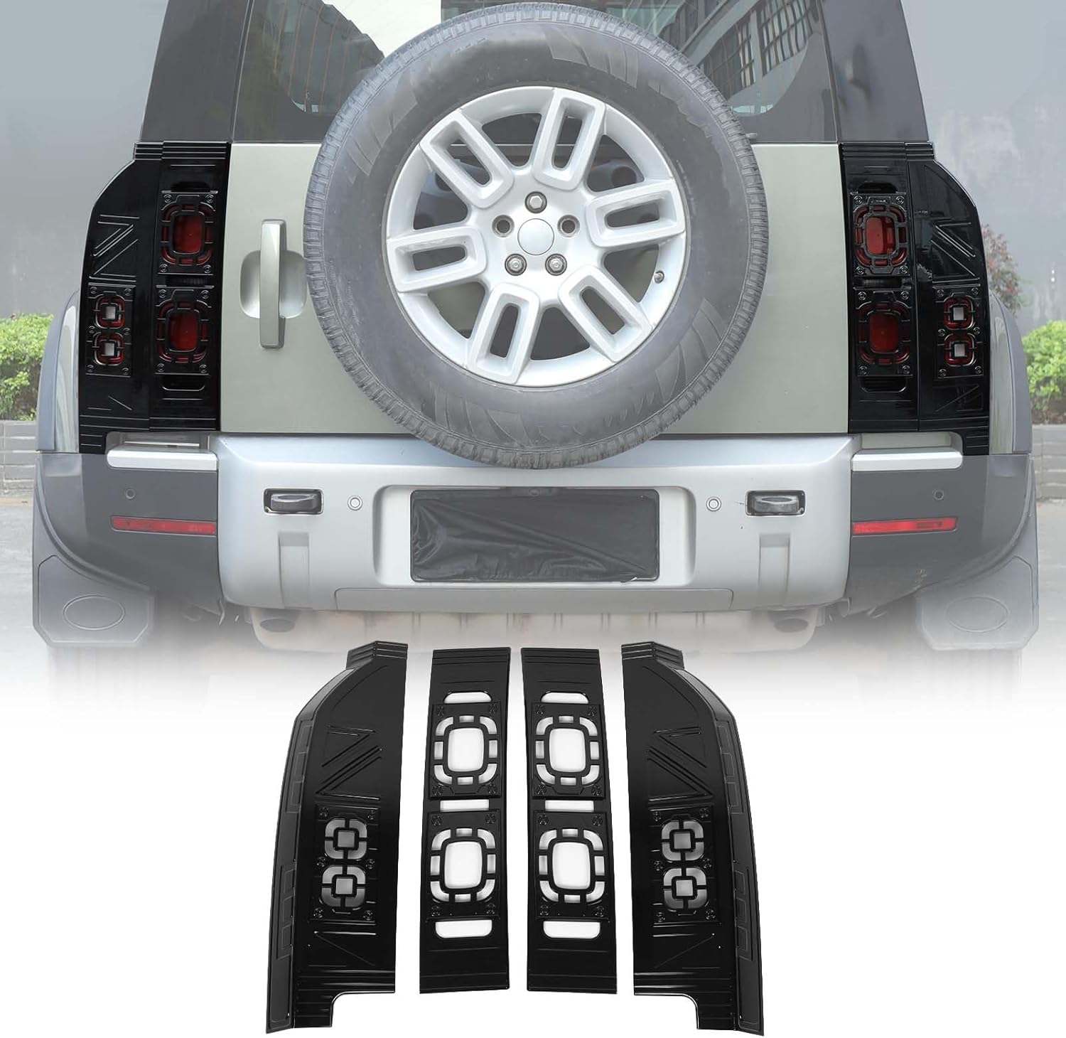 Tail Light Guard Grille Trim Compatible with Land Rover Defender 90/110/130 2020-2025, ABS Plastic Cyberpunk Rear Taillight Mesh Protective Cover, 4PC Set